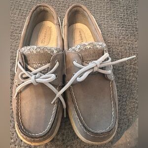 Sperry Bluish gray  Leather Boat Shoes with Sequin Trim